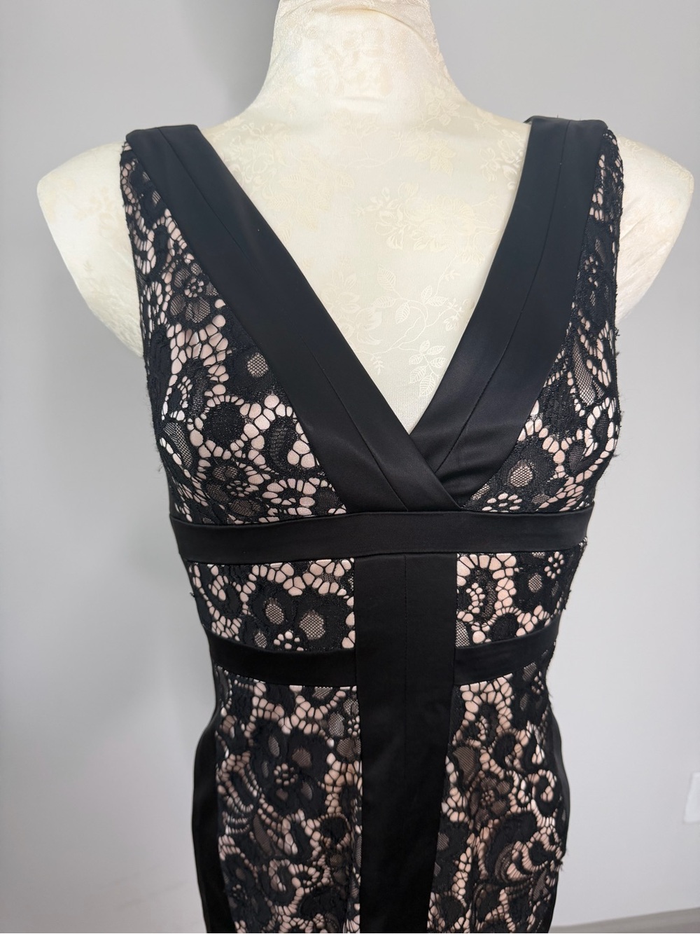 Jax Black Lace-Overlay V-Neck Midi Dress